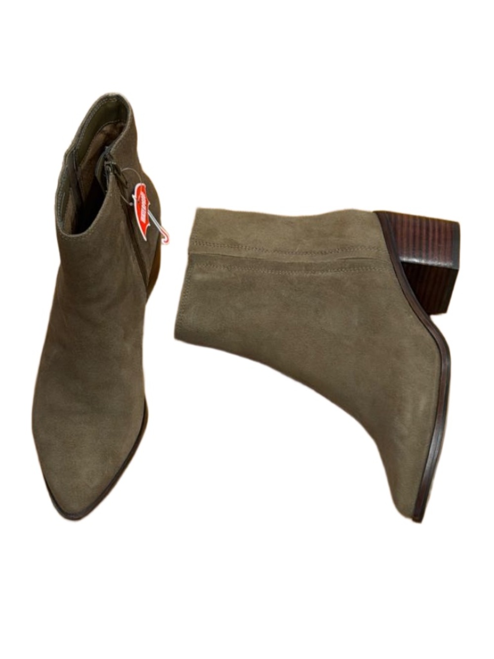New $178 Taupe moss mid heel pointed toe suede waterproof ankle boots  7.5